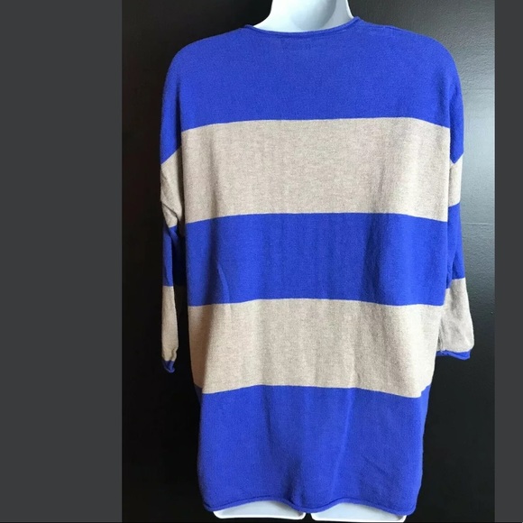 J.Crew WALLACE Winter Break Sweater Striped V-neck Knit Periwinkle Blue Tan - Picture 9 of 10